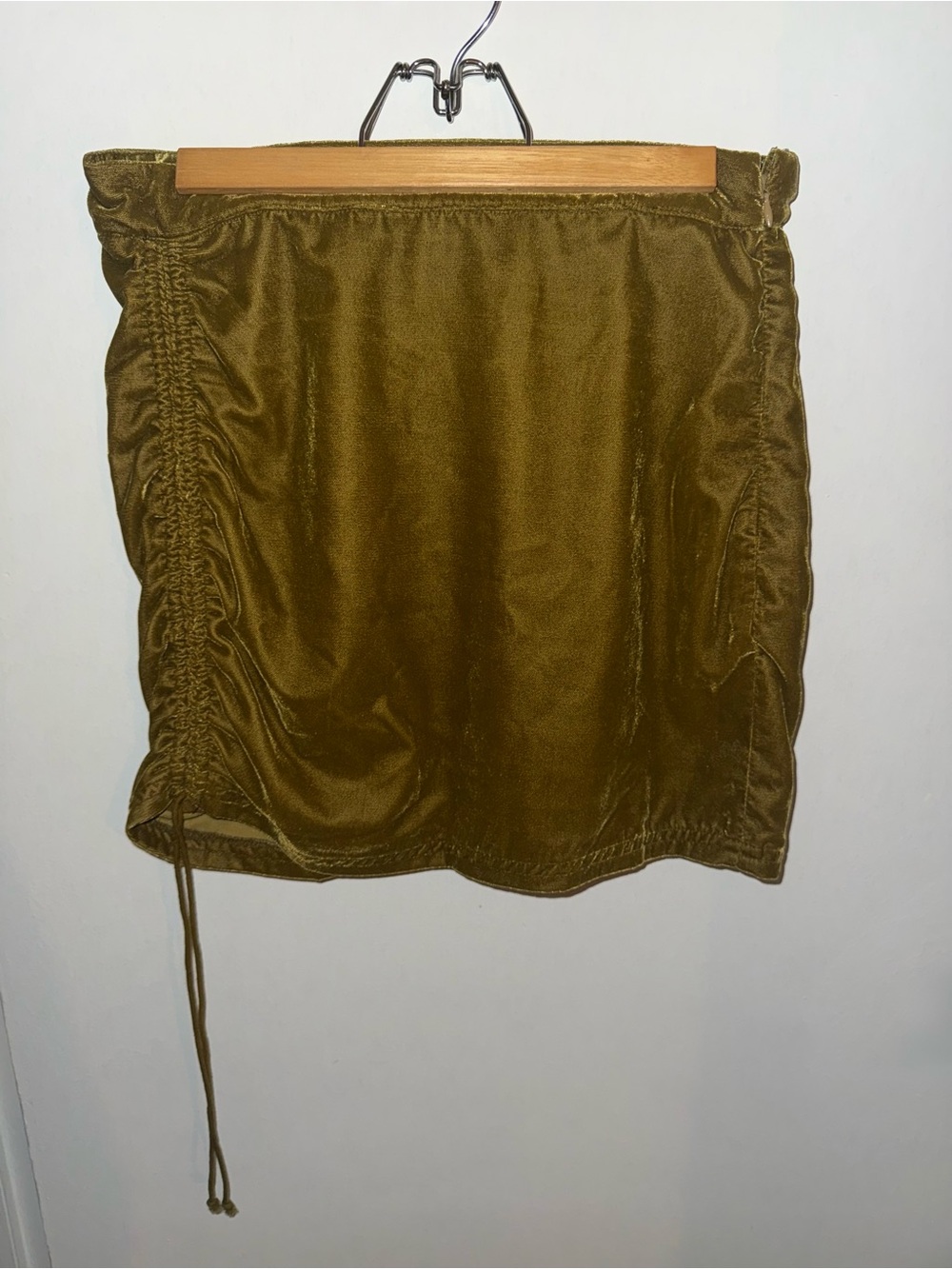 Free People Olive Satin Ruched Mini Skirt
